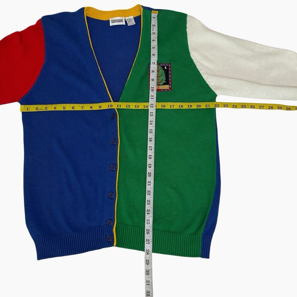 Suburbans Sweater Set 90s Color Block Large Cardigan Medium Short Sleeve Top - Picture 12 of 14